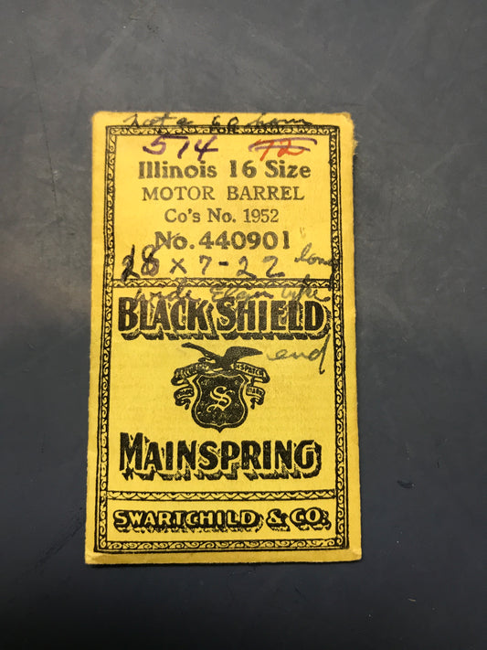 Swartchild Black Shield Mainspring for Illinois 16s Motor Barrel #47331 - Steel