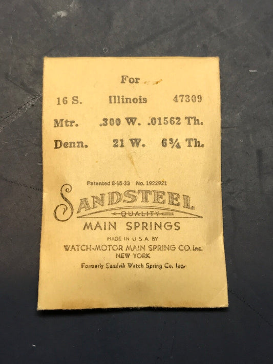 Sandsteel Mainspring for Illinois 16s 60hr RR #47309 - Steel