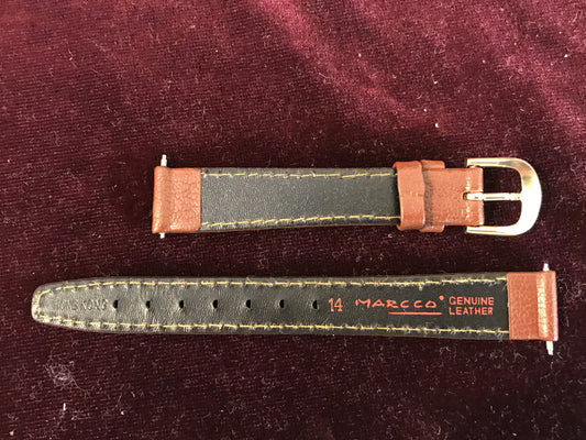 Marcco 14mm Brown Select Calf Stitched Remborded Wrist Watch Strap - New