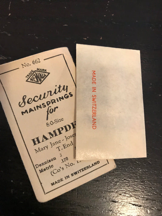Newall Security Mainspring #662 for Hampden 8/0s Factory No. 15696 - Steel