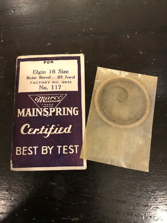 Marco Mainspring #117 for 16s Elgin 23j Motor Barrel #4931 - Steel
