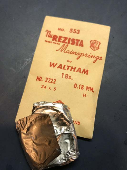 NuRezista Mainspring #553 for 18s Waltham Factory No. 2222 - Steel