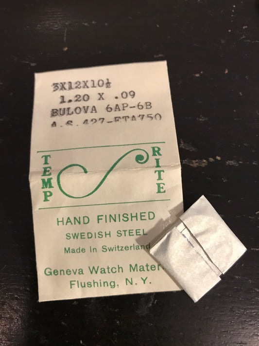 TEMP-RITE Mainspring for Bulova caliber 6AP, 6B, 6BB, 6BBI & ETA 750, 751 - Steel