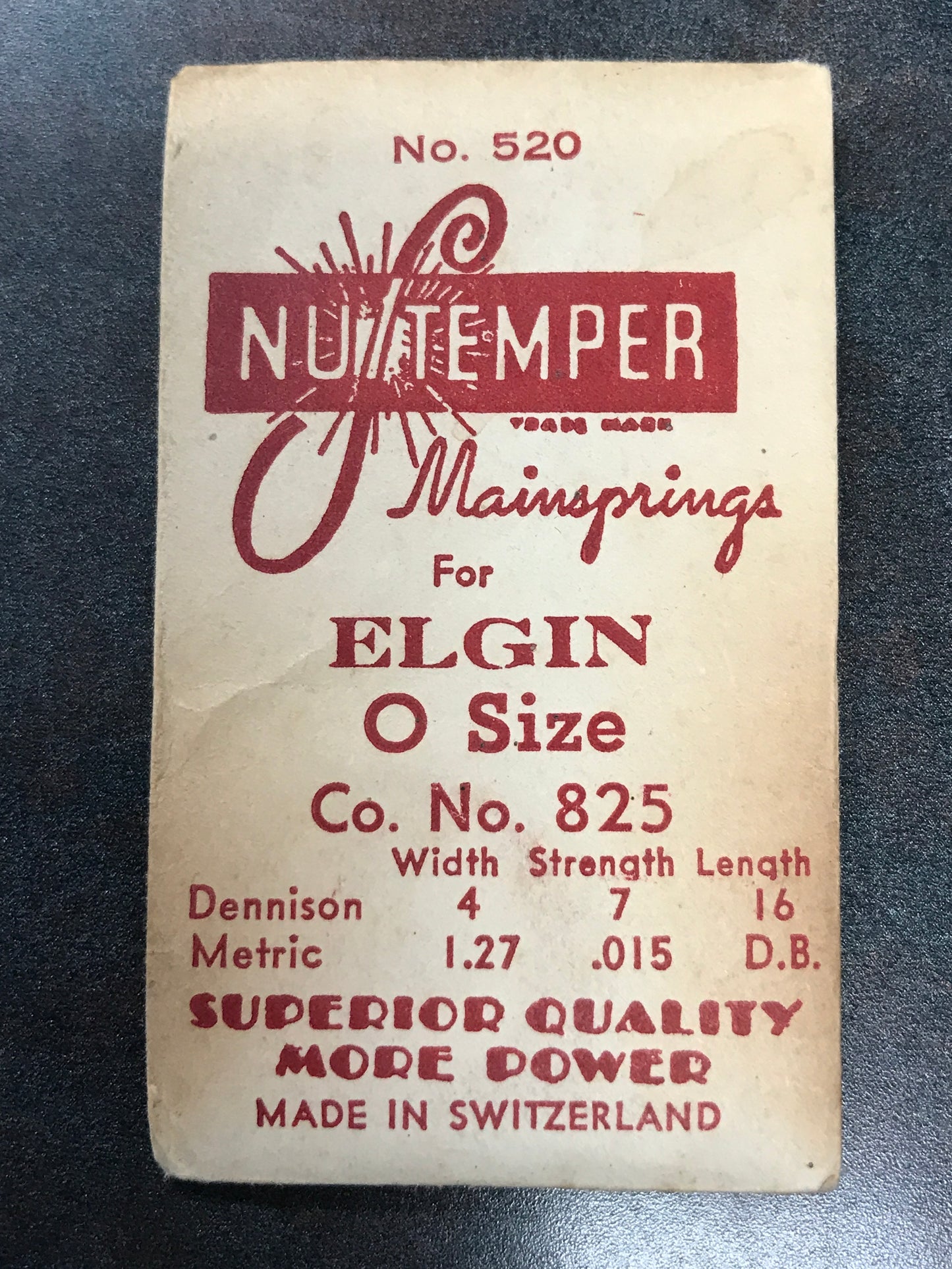 NuTemper Mainspring #520 for Elgin 0s Factory No. 825 - Steel