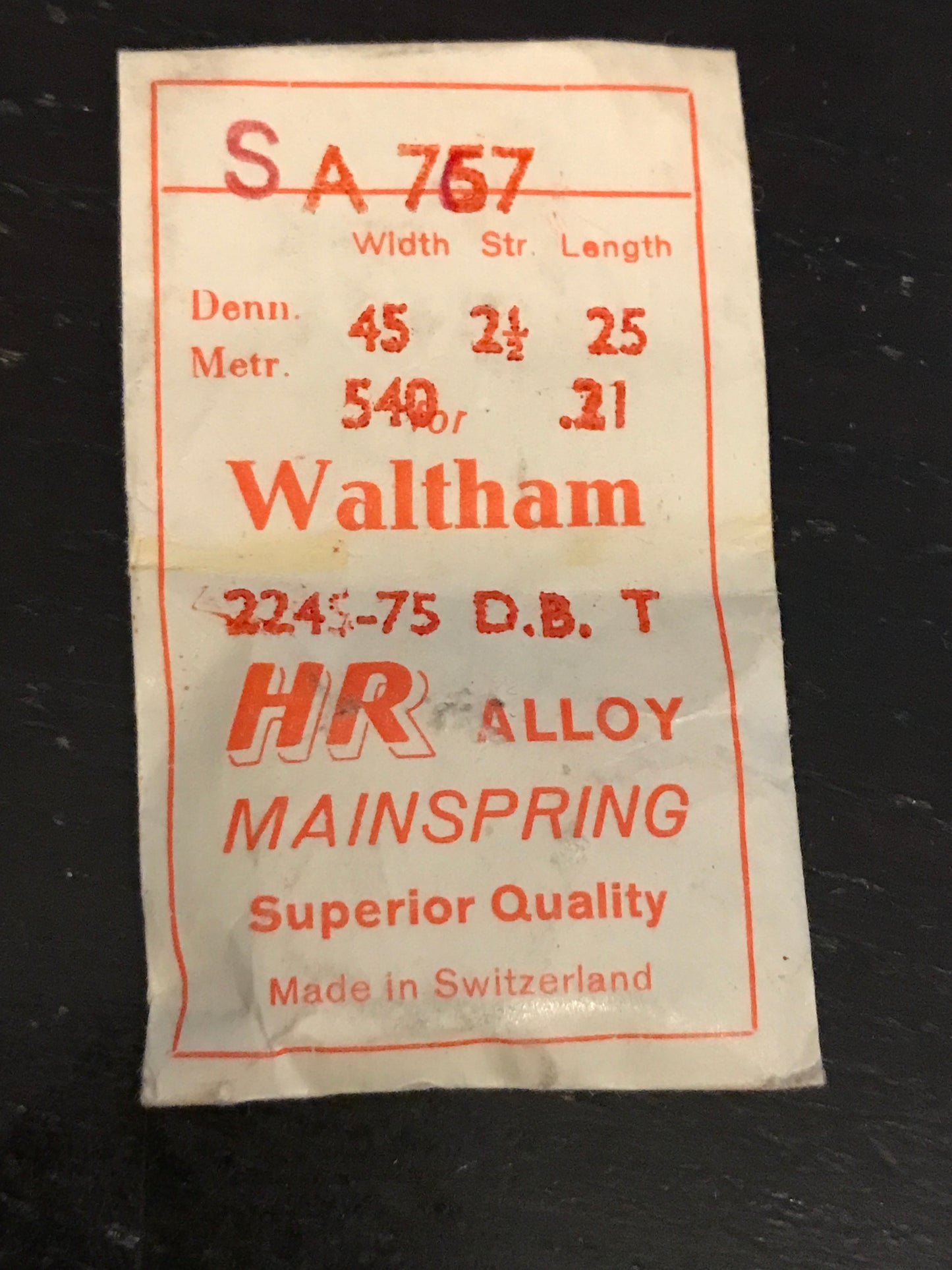 HR Mainspring SA767 for 22s 8-day Waltham # 2245 / 2275 - Alloy