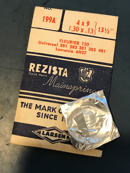 Rezista Mainspring No. 199A for Universal 281,283,381,383,481 & Lemania 6H27 - steel
