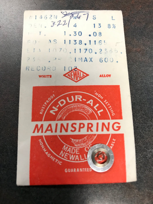 NEWALL Mainspring #1462N for AS 1138, 1161, ETA 1070, 1170, 2365, Record 102 - Alloy