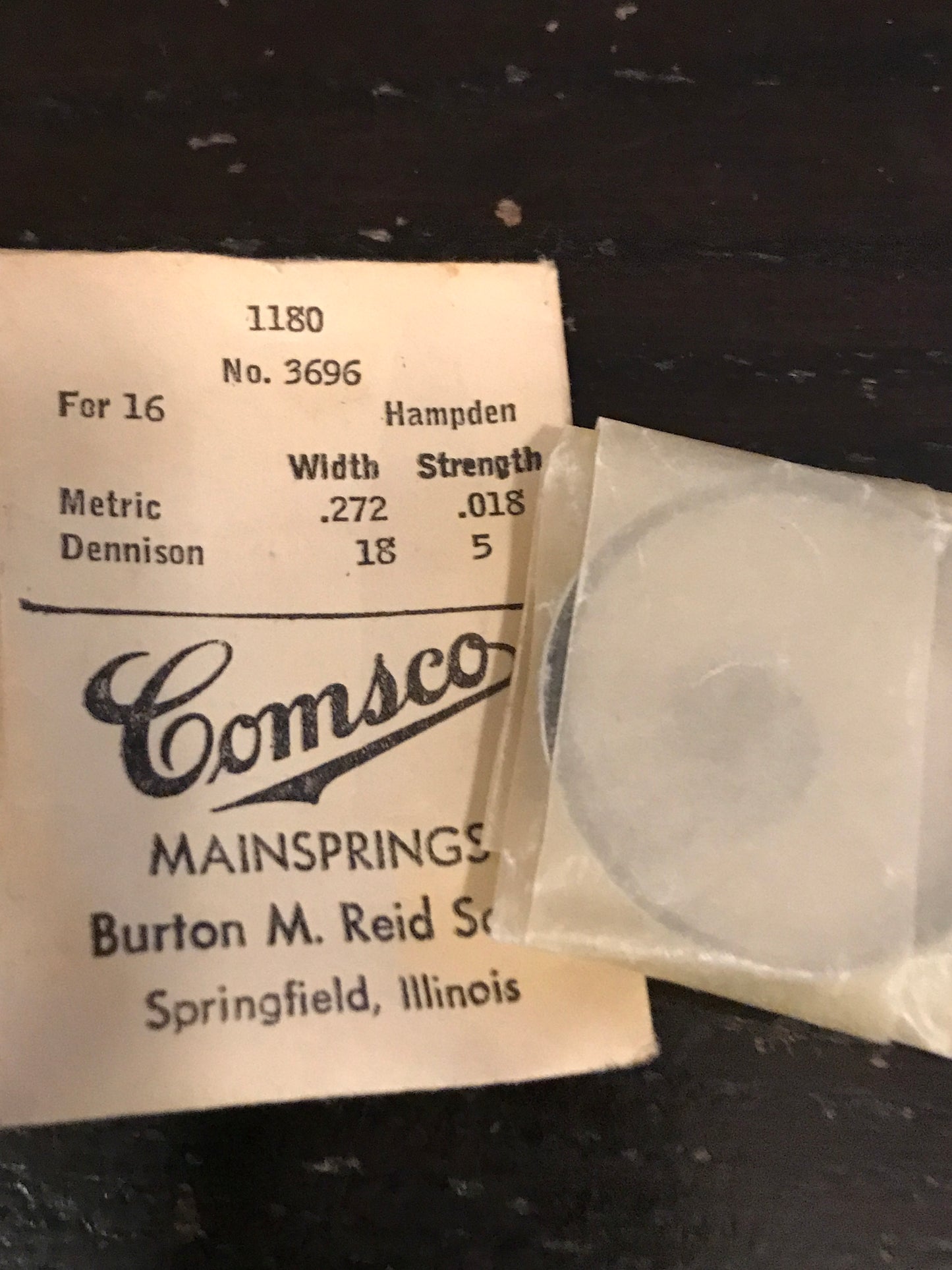 Comsco Mainspring #1180 for 16s Hampden Factory No. 3696 - Steel