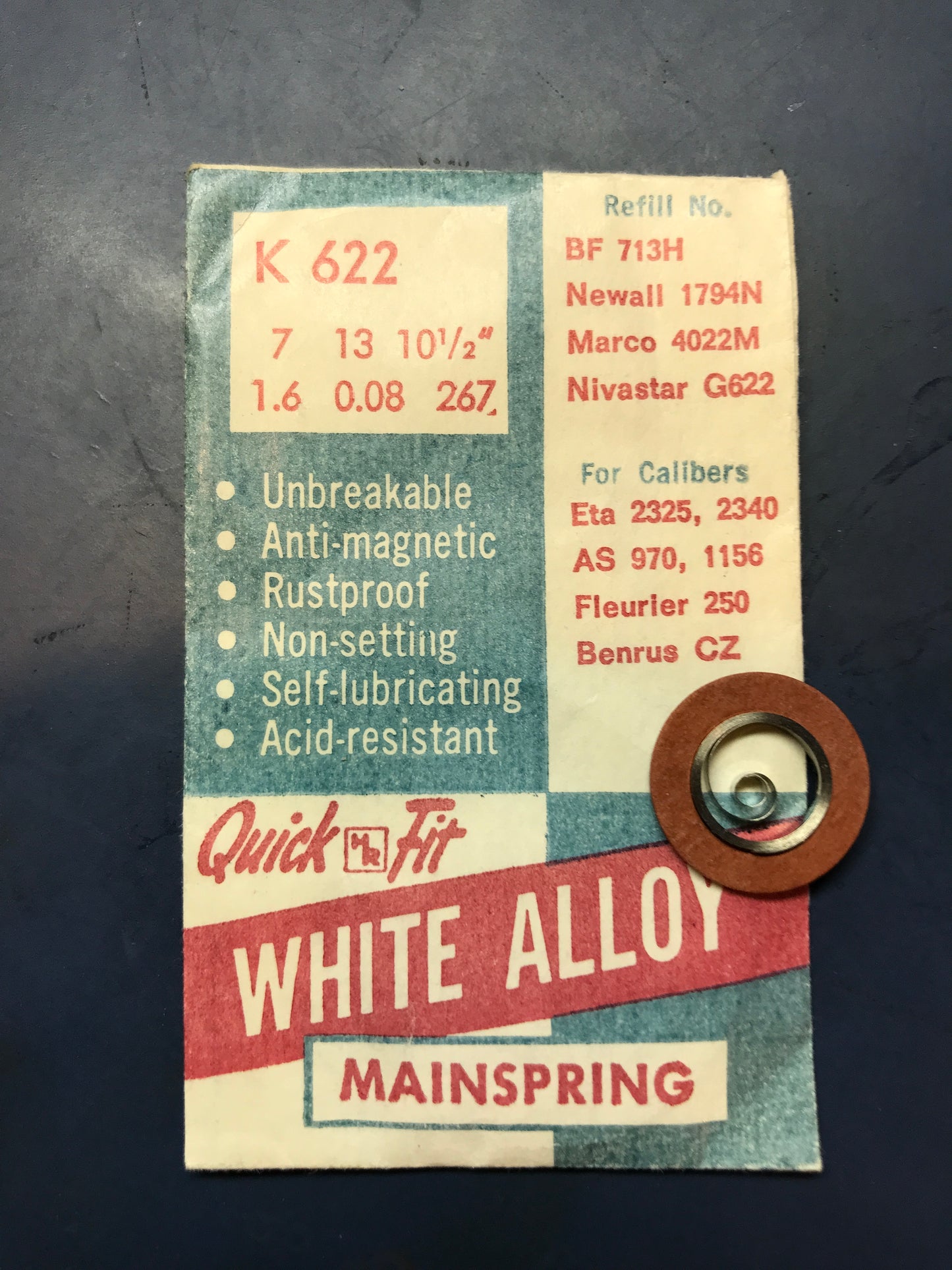 HR Quick Fit Mainspring K622 for Benrus CZ, ETA 2325, 2340, AS 970, 1156 - Alloy