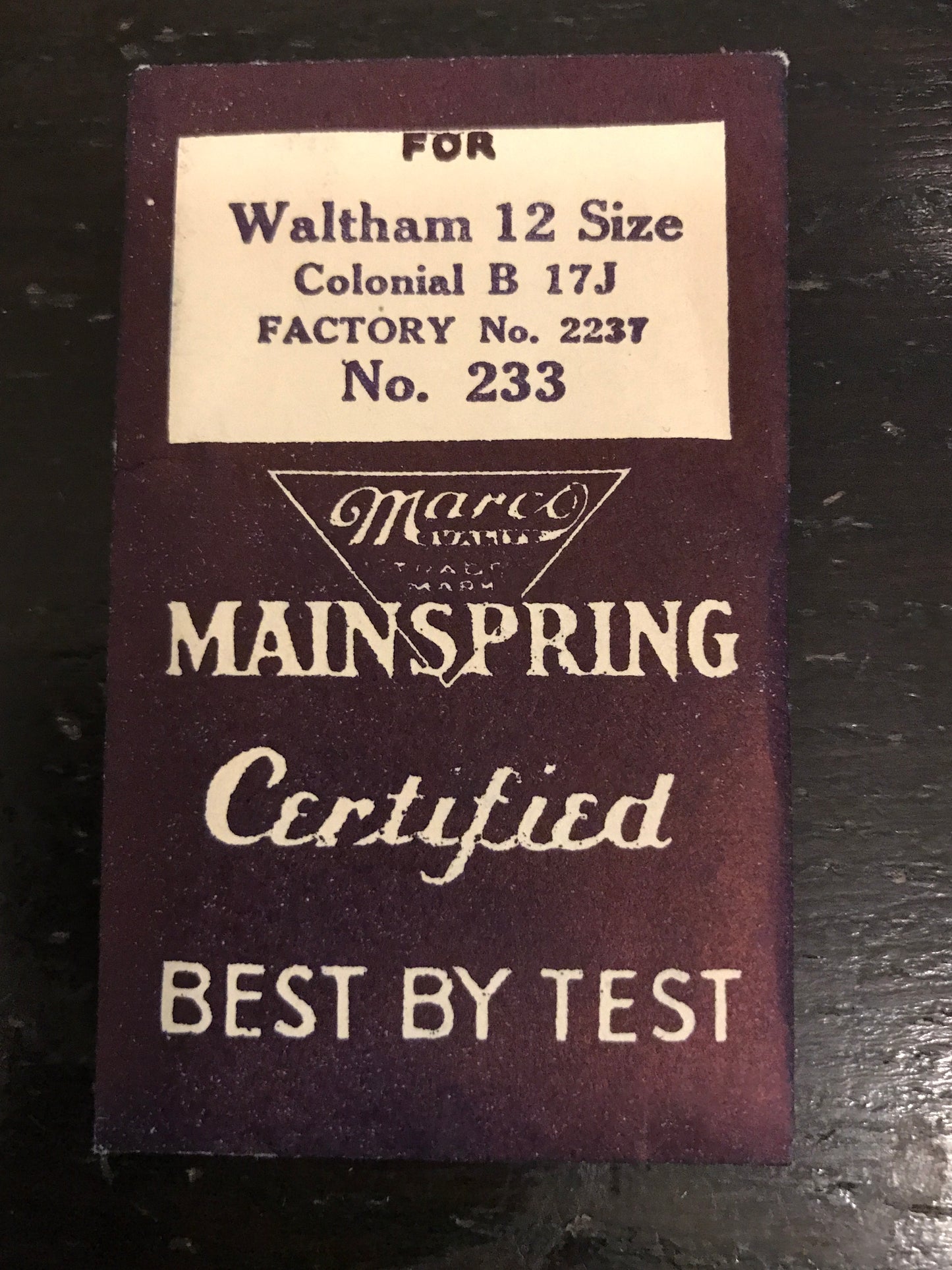 Marco Mainspring #233 for Waltham Colonial Series Model B 17j #2237 - Steel