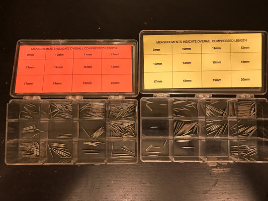 Lot of 2 Cas-Ker CK-85S Narrow (1.30mm) Double Flange Spring Bar Assortment boxes