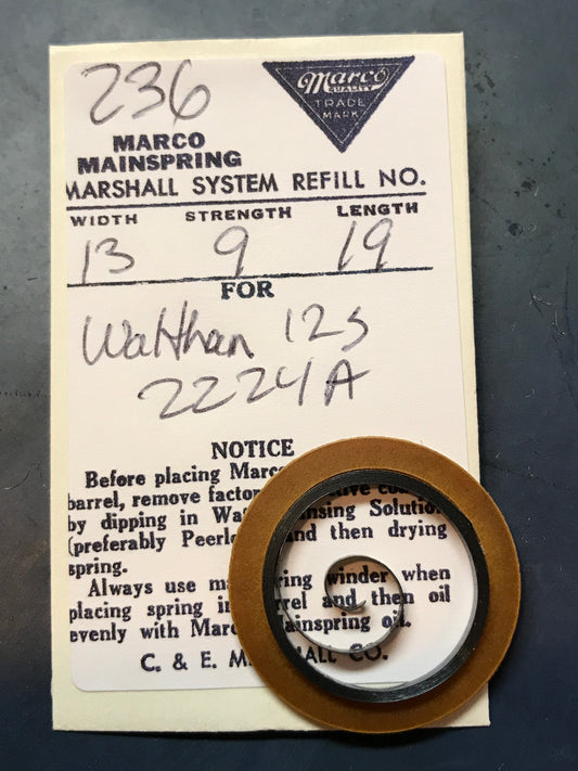 Marco Mainspring No.236 for 12s Waltham 21j #2224A - Steel