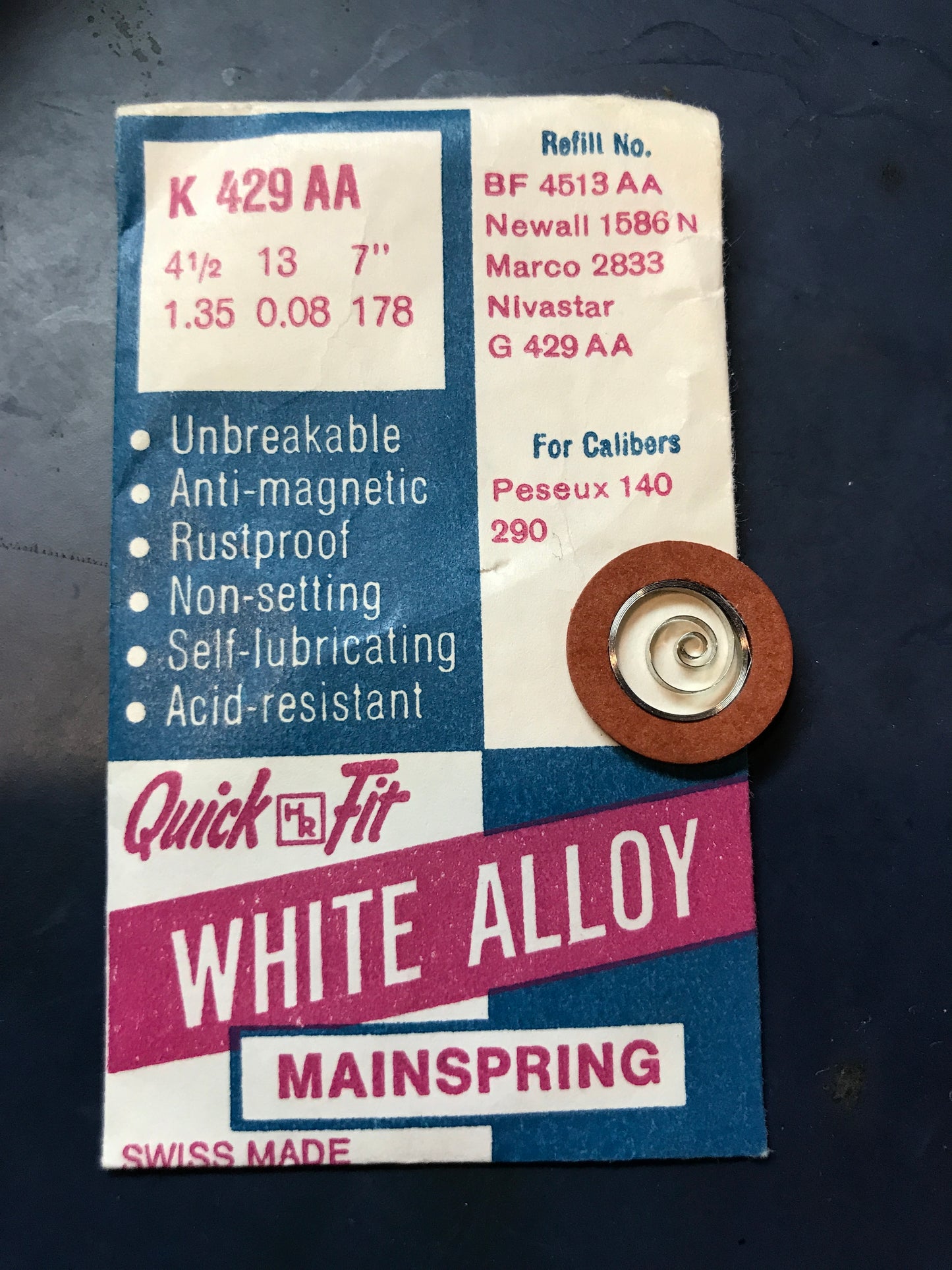 HR Quick Fit Mainspring K429AA for Peseux 140 & 290 - Alloy