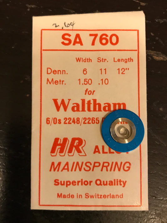 HR Mainspring SA760 for Waltham 6/0s Factory No. 2248 / 2265 - Alloy