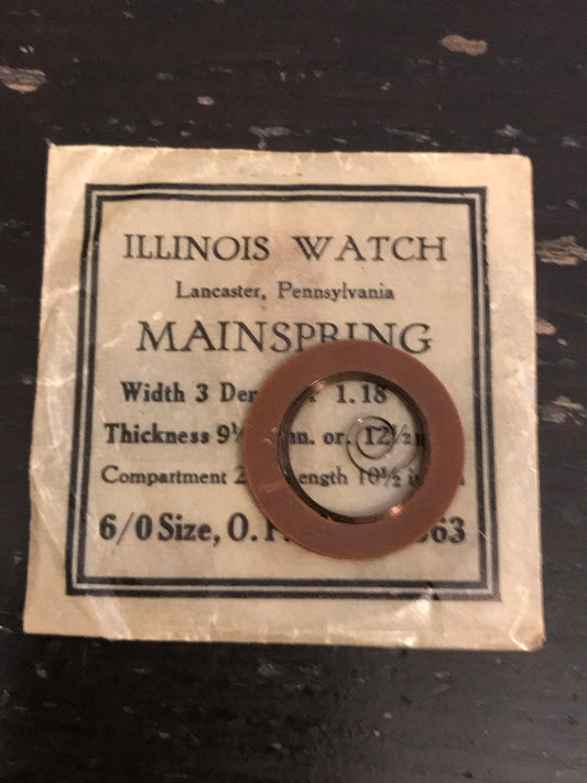 Illinois Factory Mainspring No. 47363 for 6/0s O.F. movements - Steel