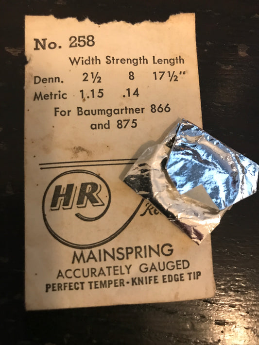 HR Mainspring No. 258 for Baumgartner 866, 875 - Steel