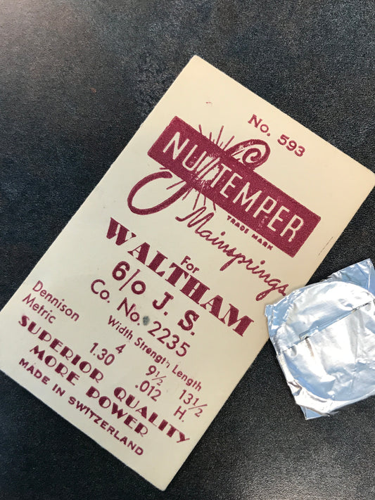 NuTemper Mainspring #593 for Waltham 6/0s Jewel Series Factory No. 2235 - Steel