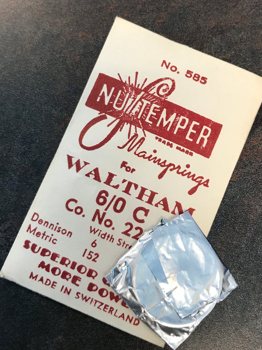 NuTemper Mainspring #585 for Waltham 6/0s "C" Factory No. 2248 - Steel