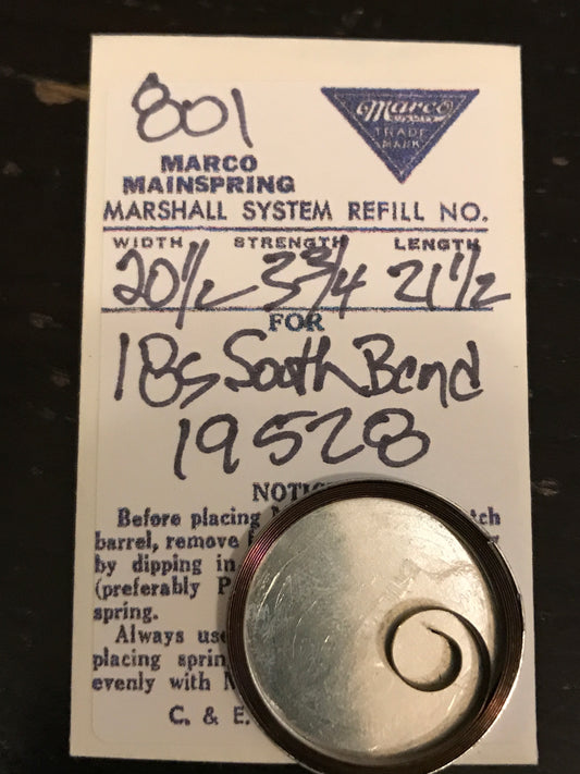 Marco Mainspring #801 for 18s South Bend Factory No. 19528 - Steel
