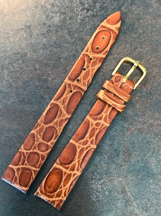 14mm Brown Genuine Leather Wrist Watch Strap from Italy - New in Packaging