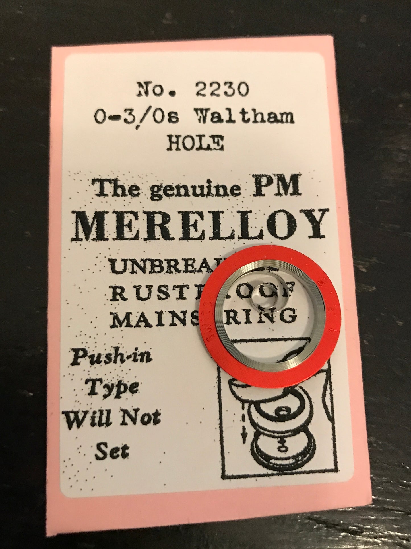 PM Merelloy Mainspring for Waltham 3/0s & 0s movements No. 2230 - Alloy