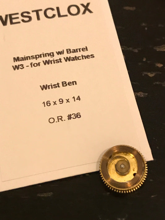 Westclox Wrist Watch Mainspring + Barrel & Arbor for Wrist Ben