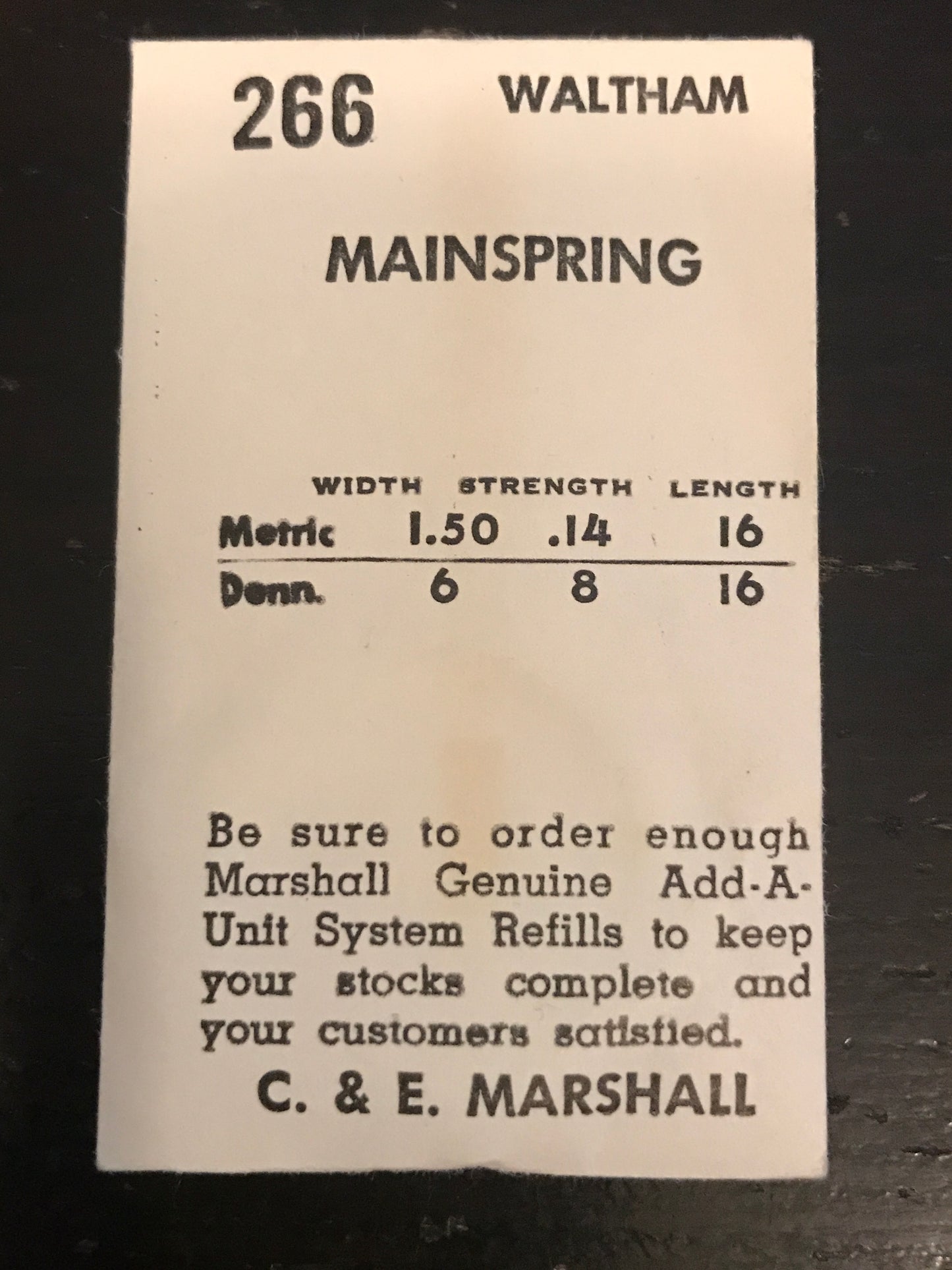 Marco Mainspring #266 for 0s Waltham Factory No. 2220 - Steel