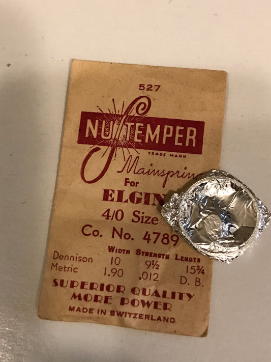 NuTemper Mainspring #527 for Elgin 4/0s Factory No. 4789 - Steel