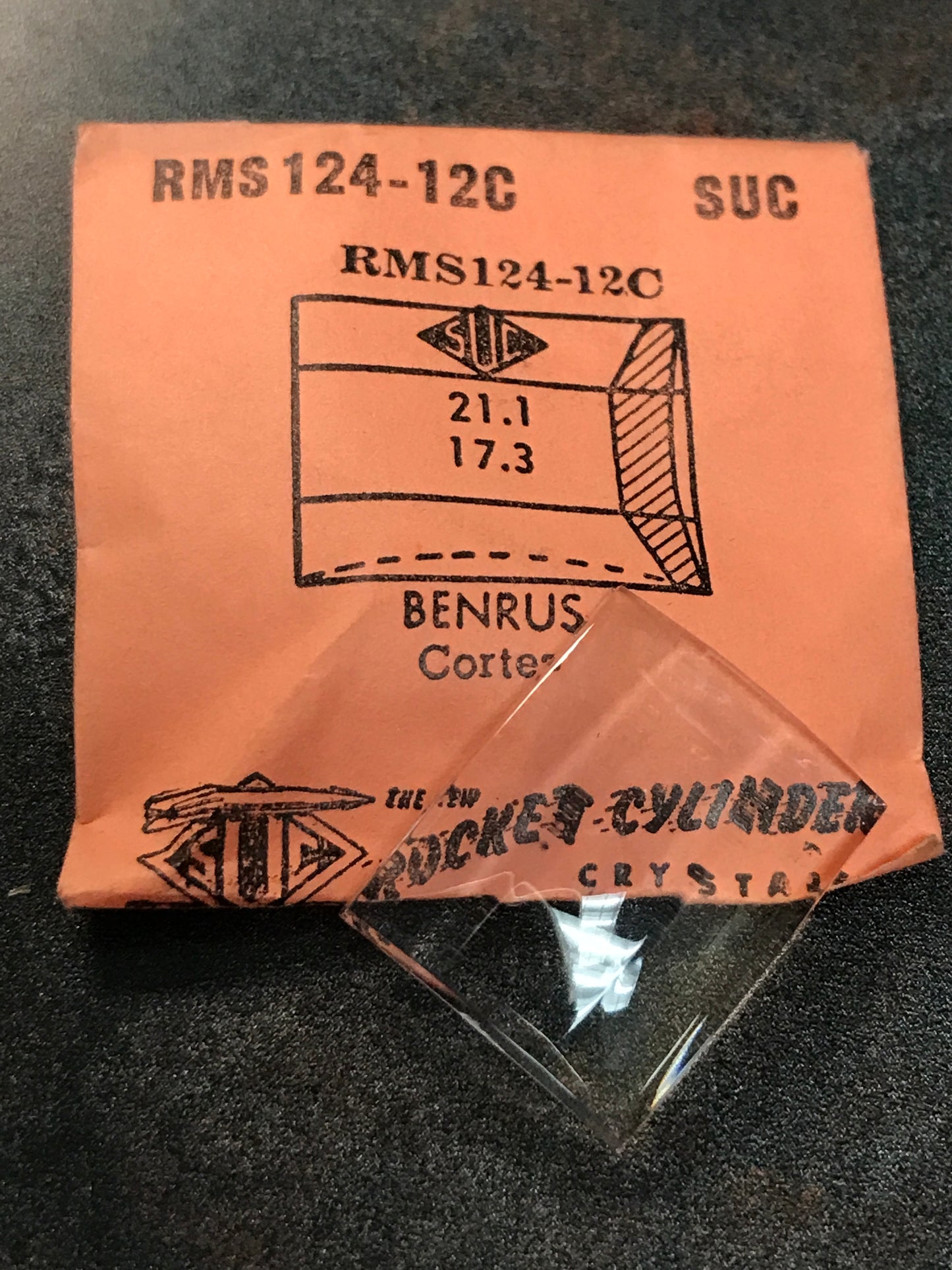 SUC Rocket Faceted Crystal RMS 124-12C for BENRUS Cortez - 21.1 x 17.3mm - New