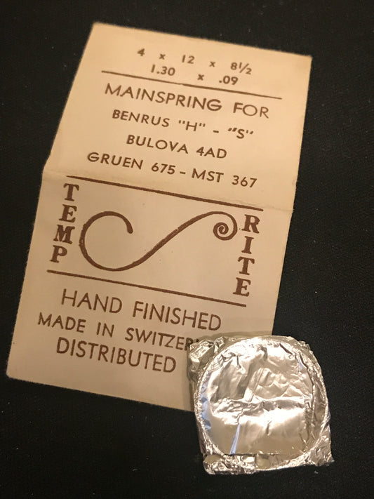 TEMP-RITE Mainspring for Bulova caliber 4AD, Benrus H & S, MST 367 - Steel