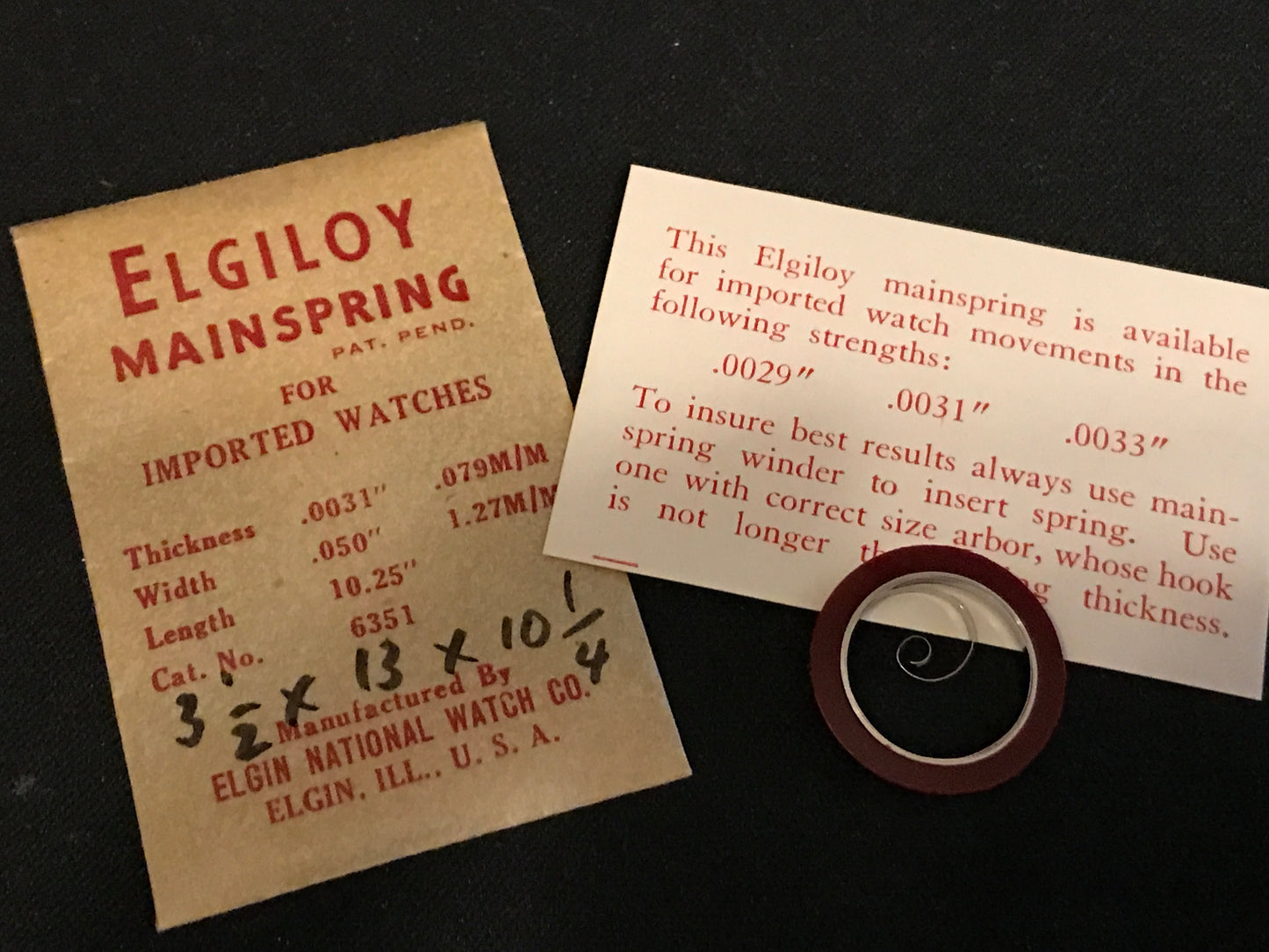 Elgin Mainspring for 3¾ x 10 ligne Grade 897 Factory No. 6351 - Alloy