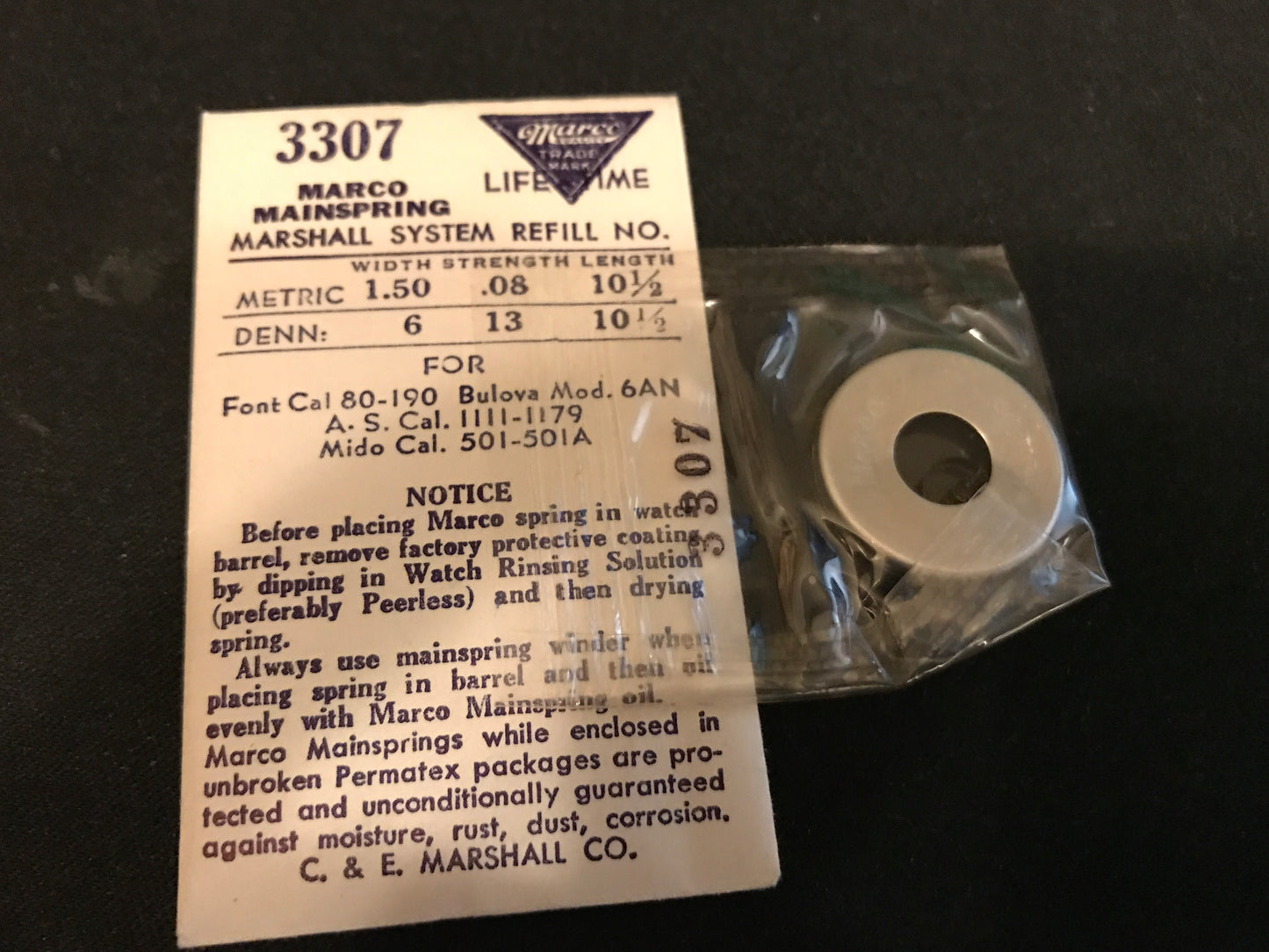 Marco Mainspring #3307 for Mido 501, 501A, AS 1111, 1179, Font 80, 190 - Steel