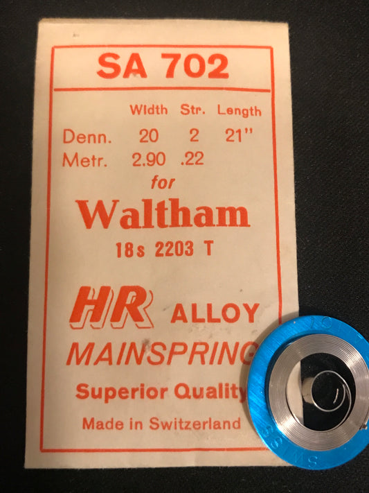 HR Mainspring SA702 for 18s Waltham Factory No. 2203 - Alloy