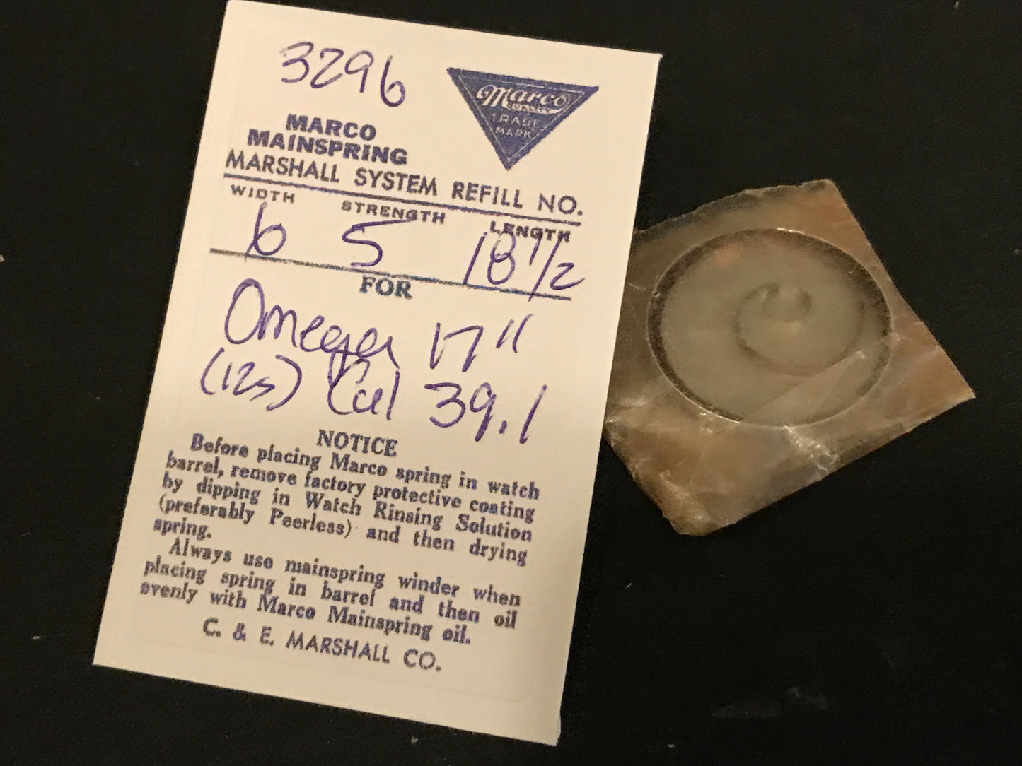 Marco Mainspring #3296 for 12s Omega Caliber 39.1 Pocket Watch - Steel
