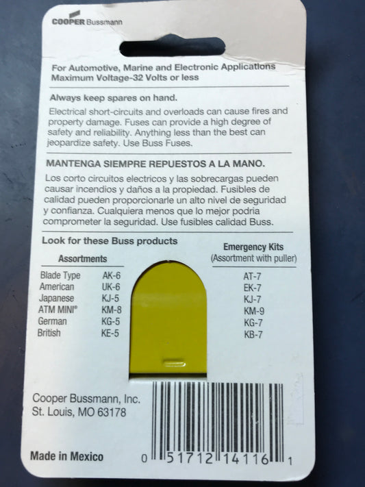 Package of 5 Buss ATM-10 Mini-Fuses - New in package