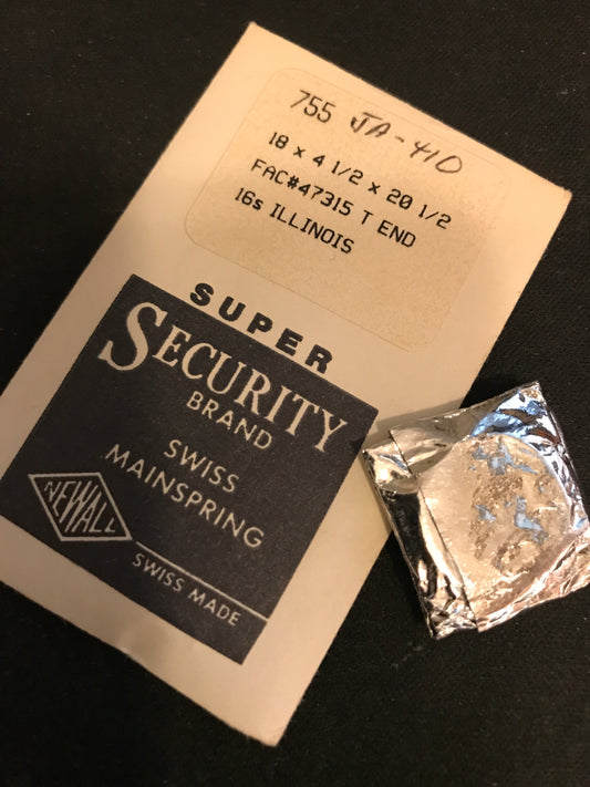 Newall SUPER Security Mainspring #755 for Illinois 16s Factory No. 47315 - Alloy