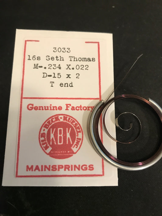 KBK Mainspring #3033 for Seth Thomas 16s Factory No. 2106 - Steel