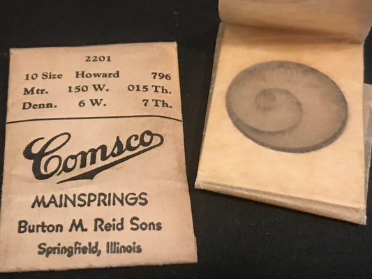 Comsco Mainspring #2201 for Howard 10s Factory No. 796 - Steel