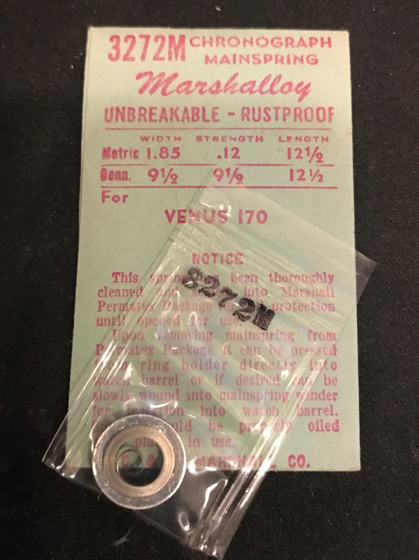 Marshalloy Mainspring 3272M for Venus caliber 170 Chronograph - Alloy