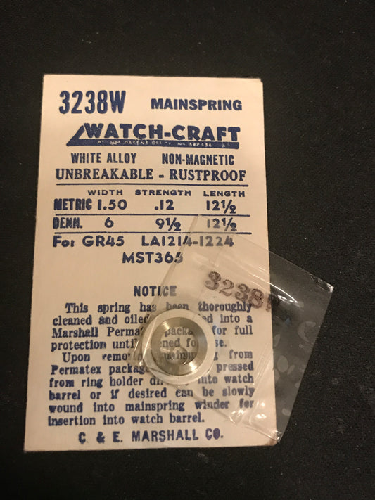 WATCH-CRAFT Mainspring 3283W for Gruen 43, Langendorf 1214, 1224 - Alloy