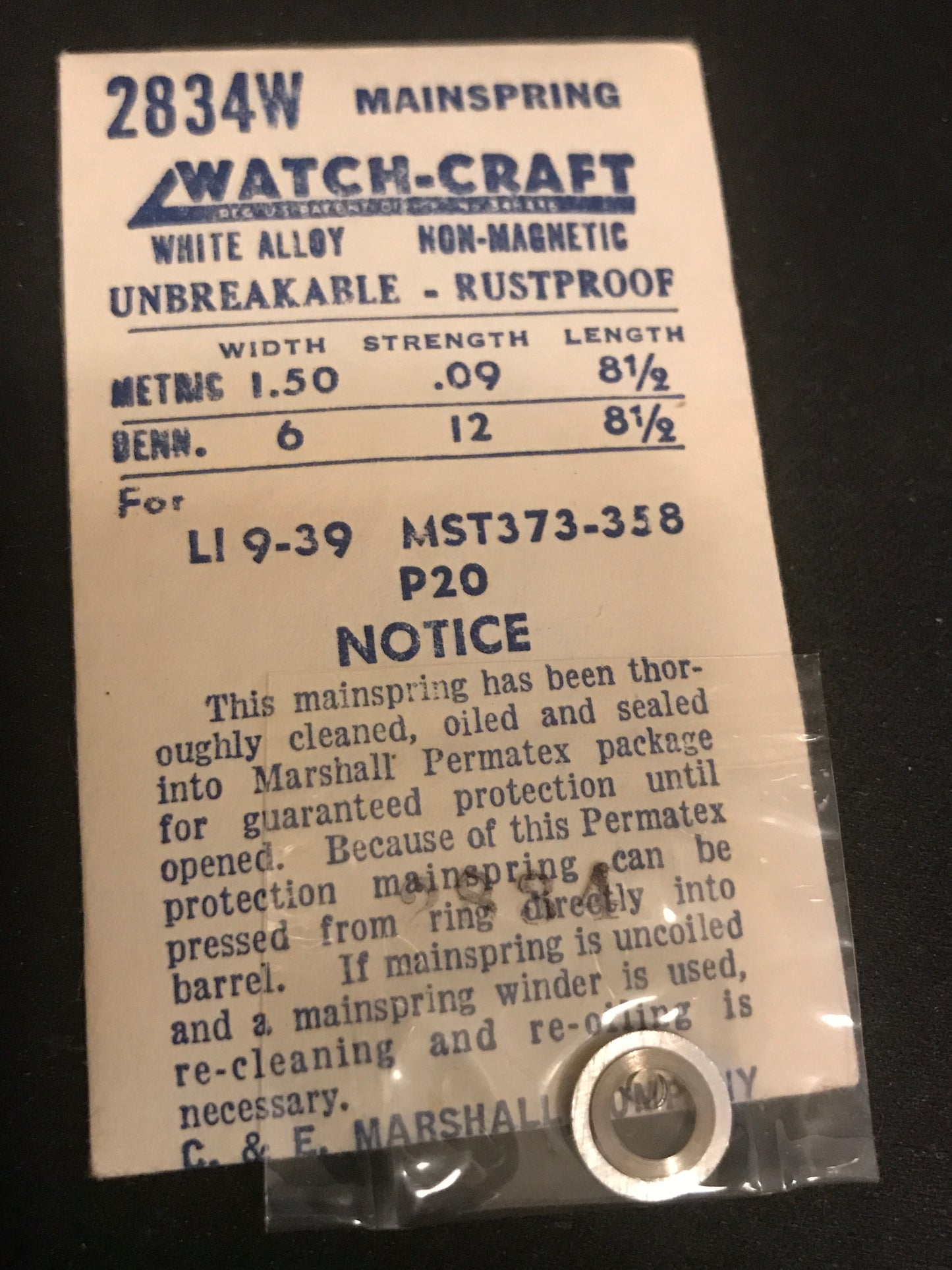 WATCH-CRAFT Mainspring 2834W for Liengeme 9, 29, MST 373, 358 - Alloy