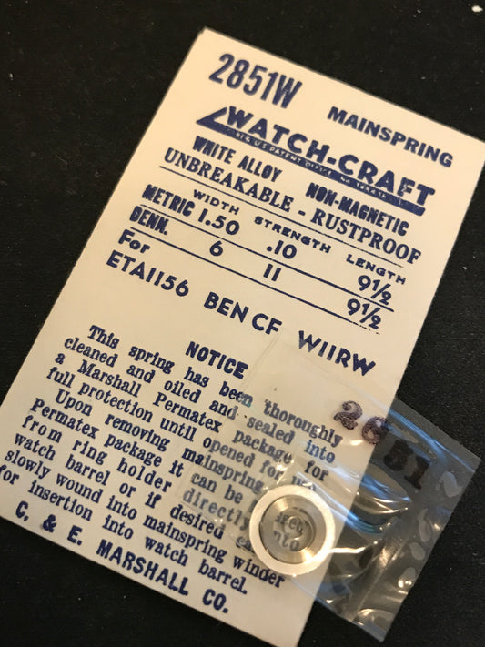 MARCO Mainspring 2851W for Benrus CF, Wittnauer 11RW, ETA 1156 - Alloy