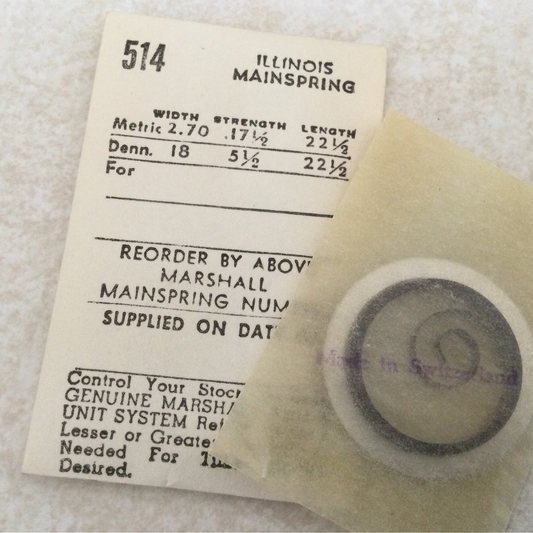 Marco Mainspring #514 for 16s Illinois 17j Factory No. 47327 - Steel