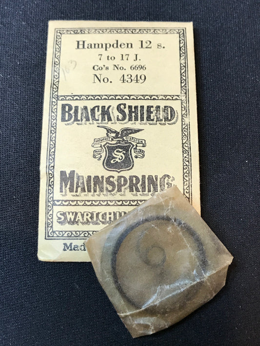 Swartchild Black Shield Mainspring for 12s Hampden No. 6696 - Steel