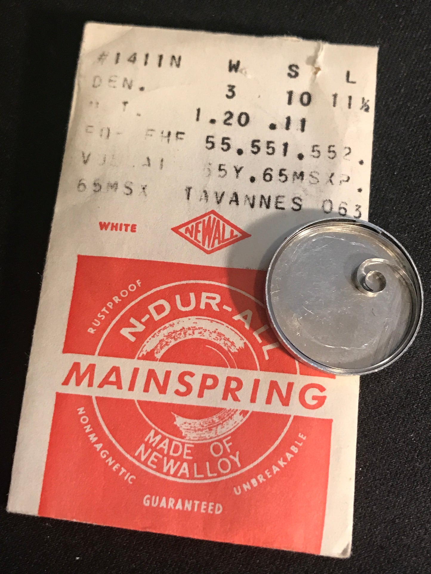 NEWALL Mainspring #1411N for Tavannes 063, Vulcain 65Y, FHF 55, 551, 552 - Alloy
