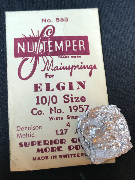 NuTemper Mainspring #535 for 10/0s Elgin Factory No. 1957 - Steel