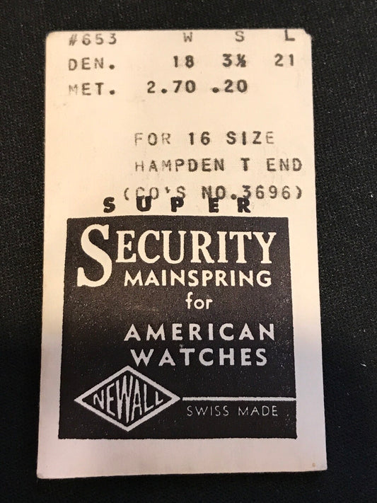 Newall SUPER Security Mainspring #653 for 16s Hampden No. 3696 - Alloy