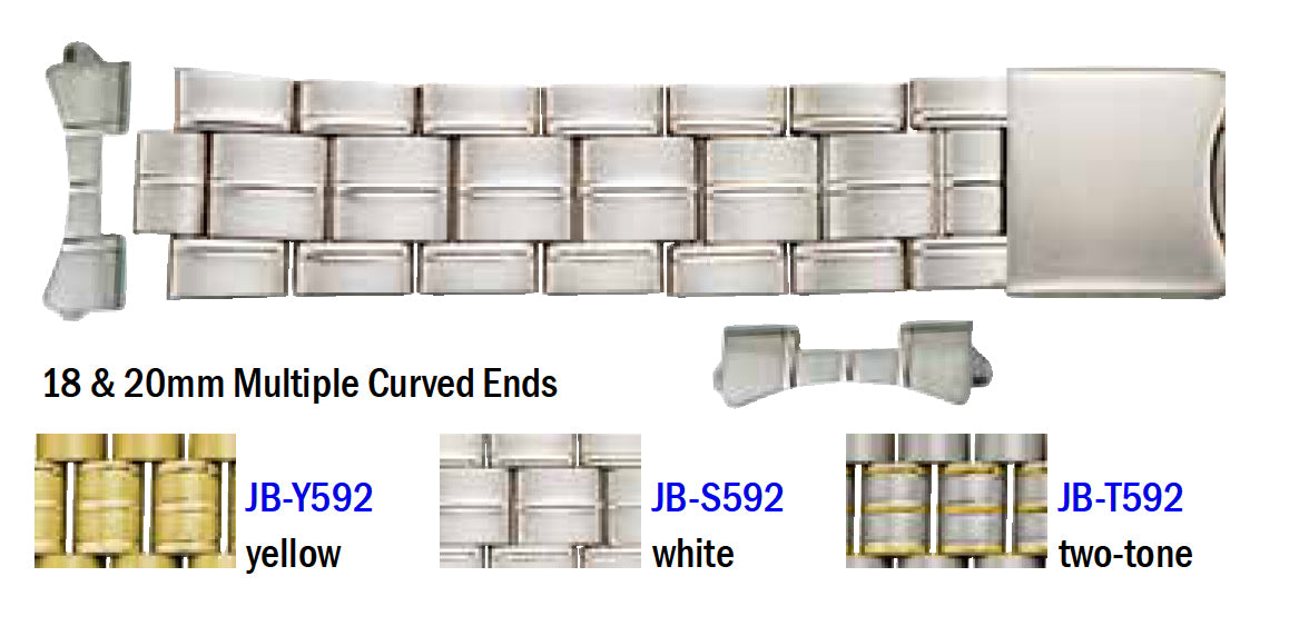 Alpine 18 & 20mm Mens Solid Metal Link Band w/ Curved Ends P/N Y592 - New in Package