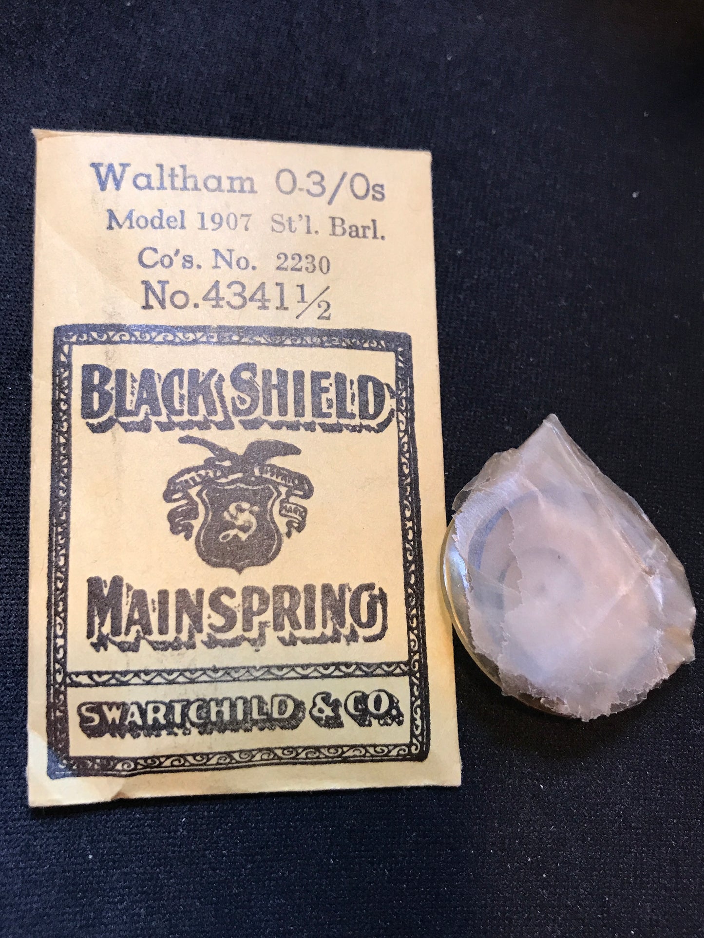 Swartchild Black Shield Mainspring #4341½ for Waltham 0s & 3/0s No. 2230 - Steel