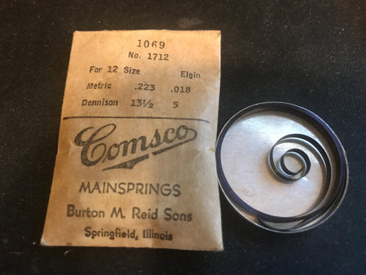 Comsco Mainspring #1069 for Elgin 12s Factory No. 1712 - Steel